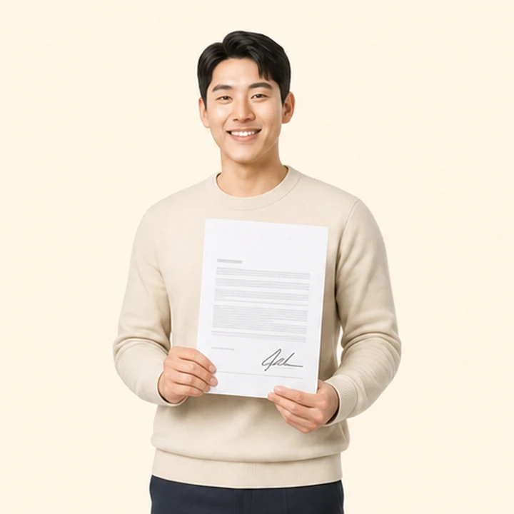 소나타 신차 장기렌트카 서면 견적서를 들고 있는 고객